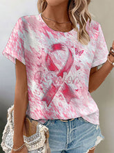 T-shirt imprimé gaufré de sensibilisation au cancer du sein pour femmes